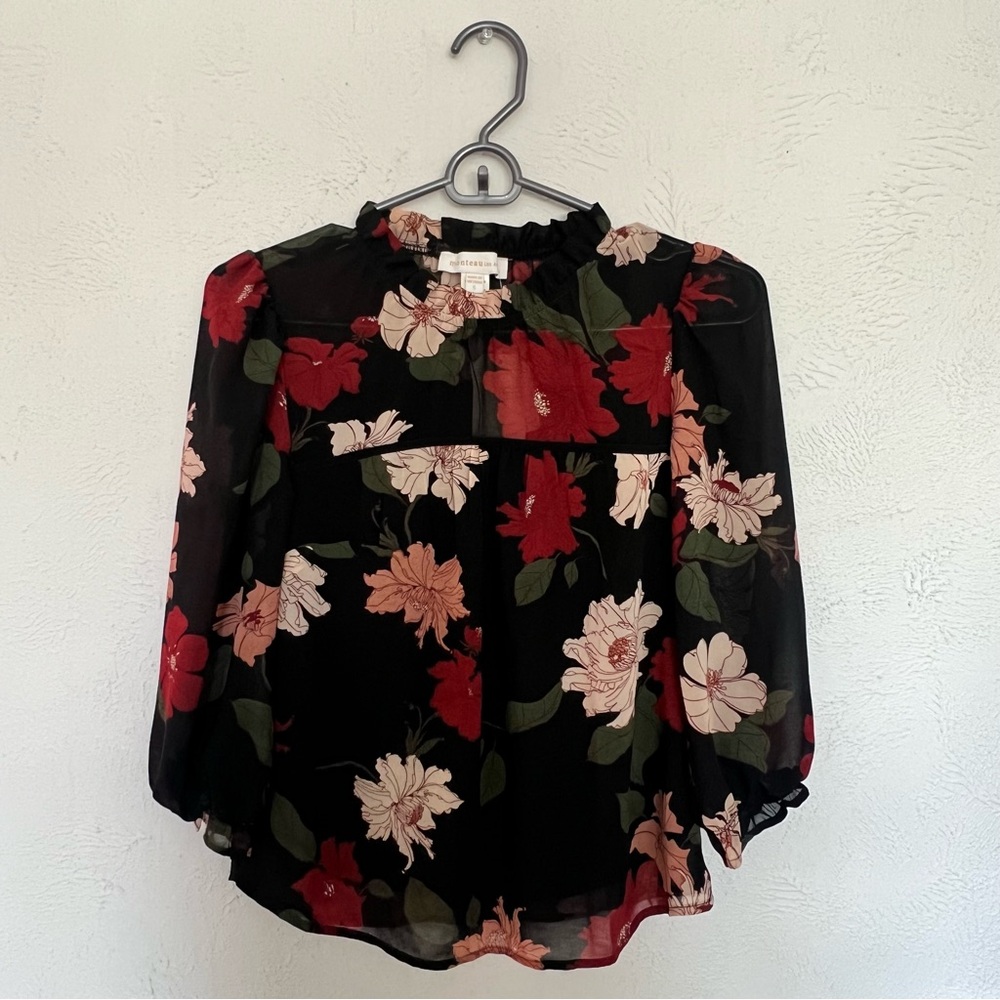 Monteau Black and Red Floral Blouse